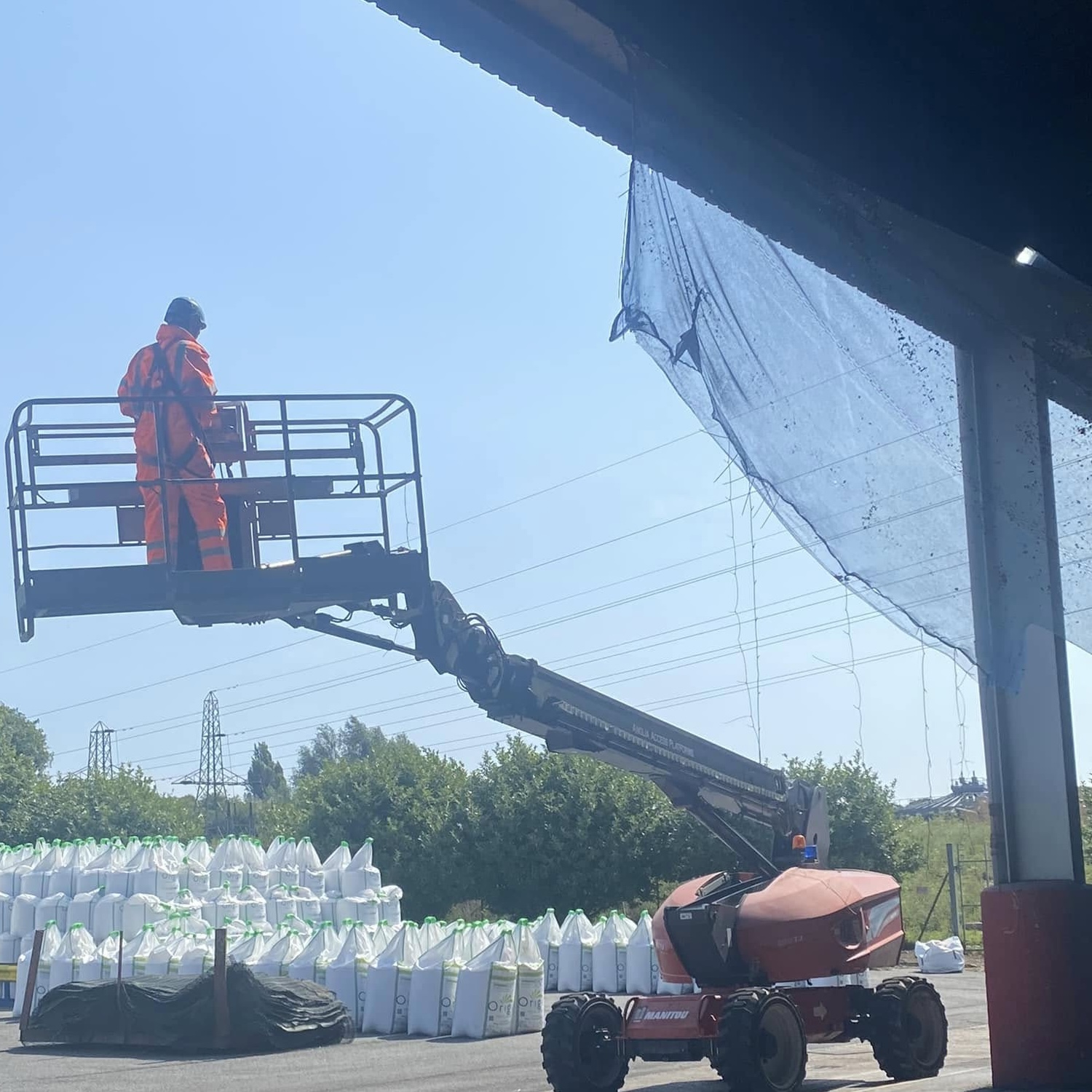 A pest controller on a cherry picker